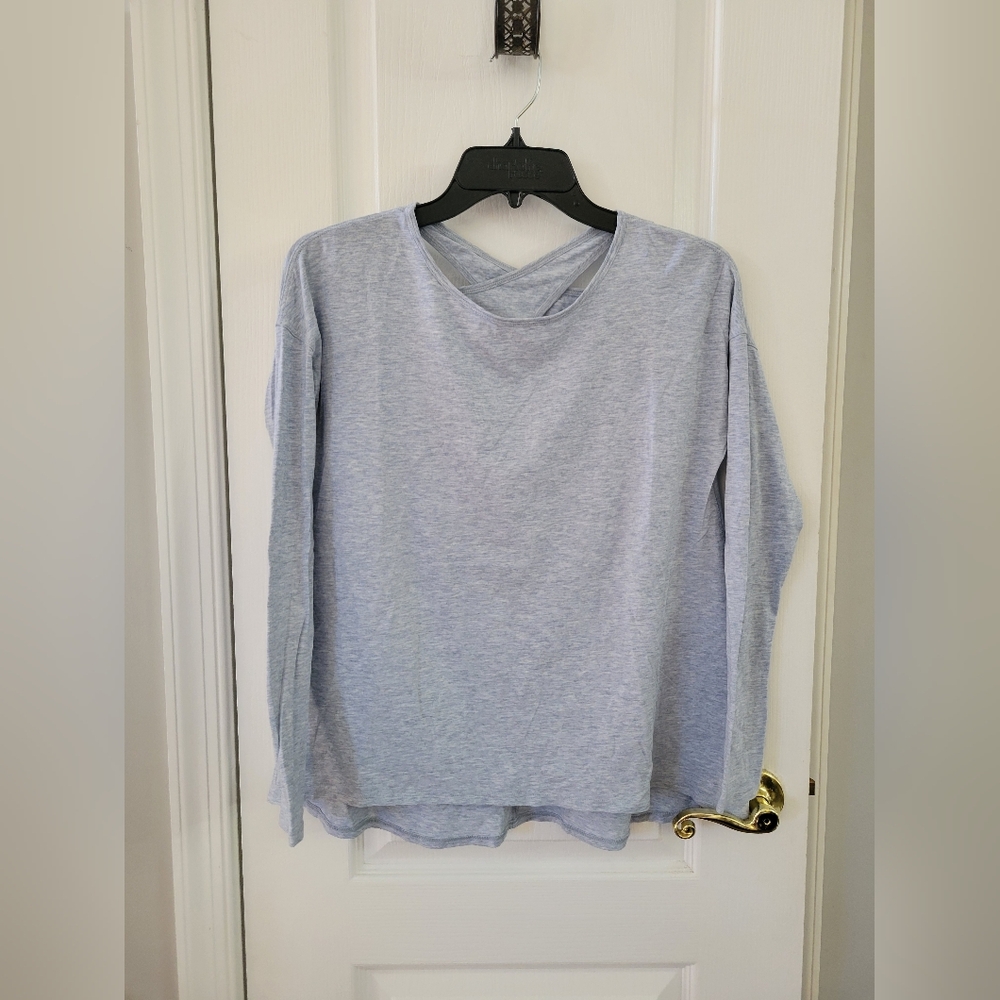 Lululemon Back Into It Long Sleeve Tee Pima Cotton Blue Size 2 Keyhole Back